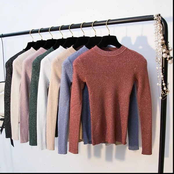 

coming autumn winter shining womens sweaters o neck pullovers primer shirt long sleeve short korean slim fit tight sweater, White;black