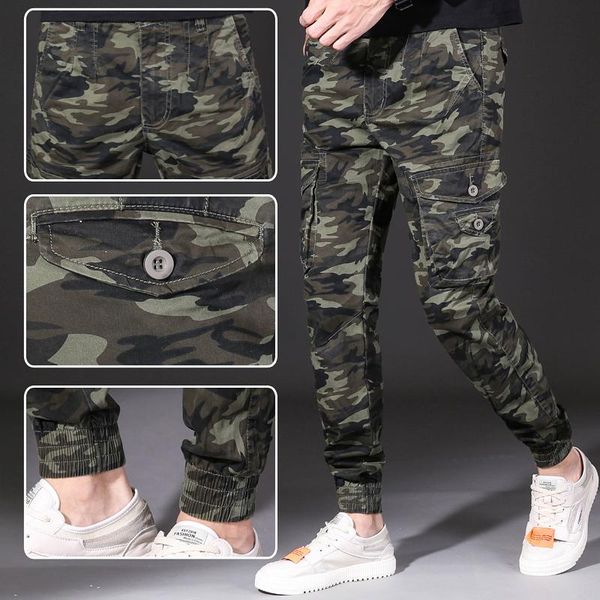 

men's pants 2021 autumn men fashion classic camouflage multi-pockets military cargo elasticity overalls 28-38, Black