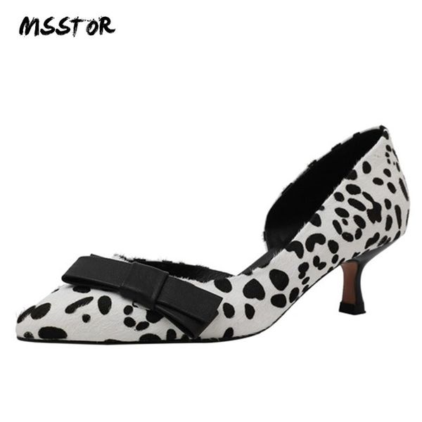 

msstor horsehair womens heels shoes fashion casual slip-on shallow butterfly-knot black pumps pointed toe autumn party dress