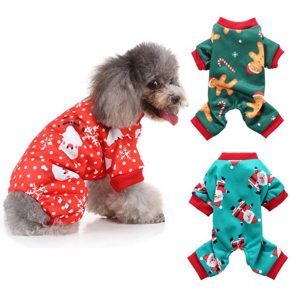 

dog apparel cute stanta claus xmas pet clothes for pajamas soft christmas pjs leisure overalls jumpsuit dogs winter cats