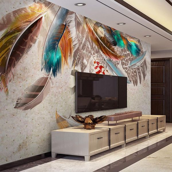 

wallpapers drop custom mural wallpaper fashion colorful feather po wall paper background home decor abstract art painting