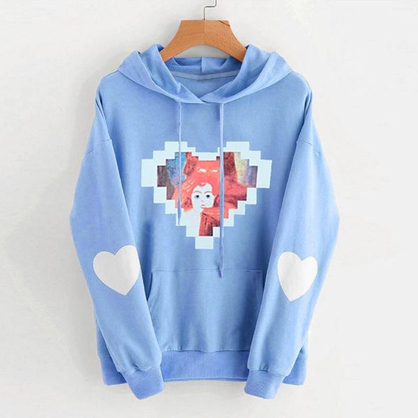 

women's hoodies & sweatshirts women heart printed couple autumn winter loose hooded sweatshirt 2021 korean style long sleeve pocket pul, Black