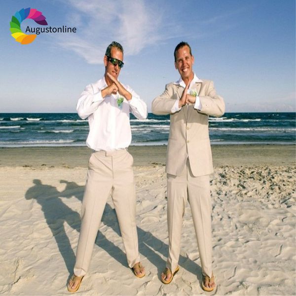 

men's suits & blazers linen beach wedding men slim fit groom tuxedos 2 pieces (jacket+pants) man bridegroom blazer dzsq, White;black