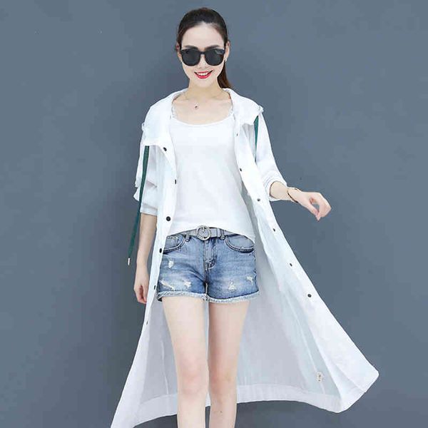 

coats casual sunscreen trench women's long section summer loose large size was thin windbreaker with cap coat l286, Tan;black