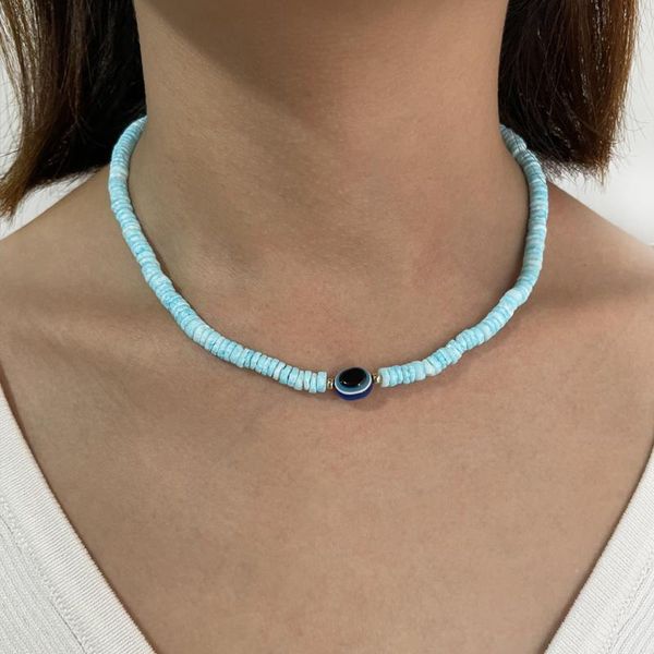 

pendant necklaces minar boho handmade blue acrylic beaded jewelry for women female evil eye charm chokers summer beach, Silver