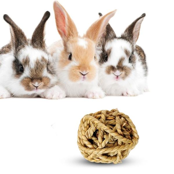 

4pcs hamster bird parrot small animals natural grass chewing bite ball pet molar teeth clean grinding play hand knitted animal suppli suppli