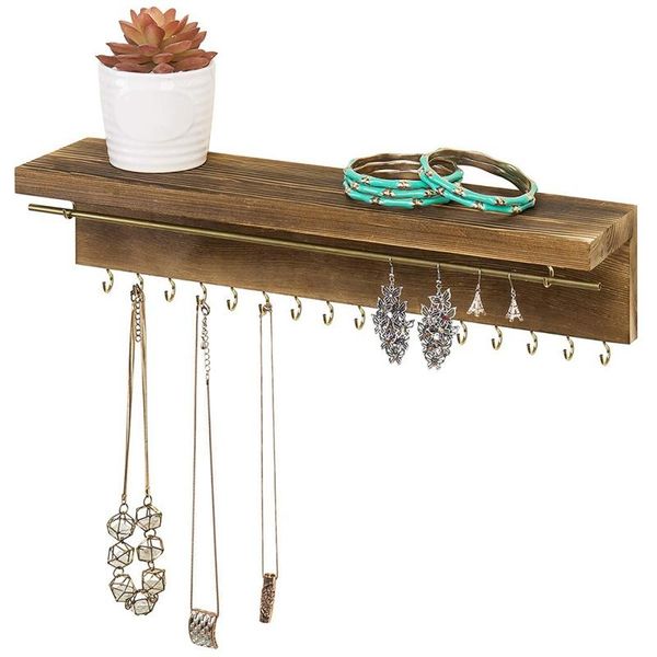 

hooks & rails wooden wrought iron jewelry hook holder household necklace earring display stand for wall decoration home shelf