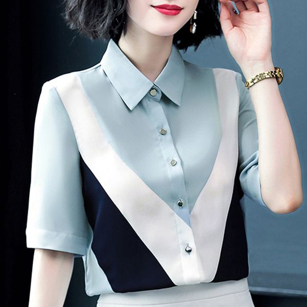 

blusas mujer de moda summer blouse women short sleeve chiffon blouse shirt turn down collar office blouse ladies d26 210426, White