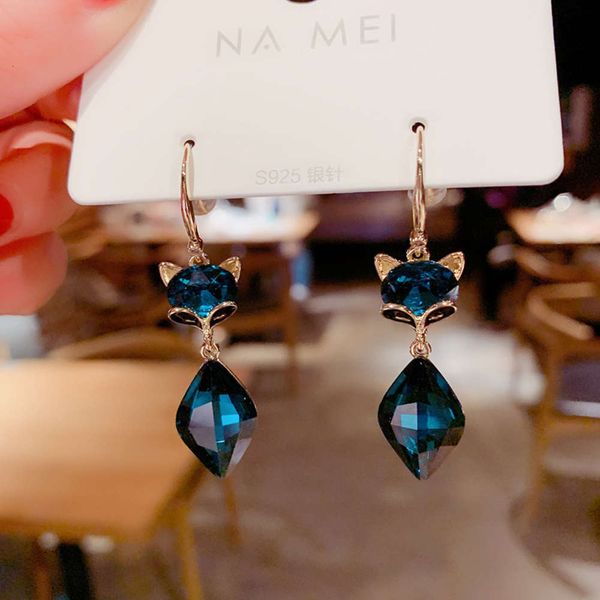 

korean dongdamen red crystal lovely fox pendant earrings for women, Black