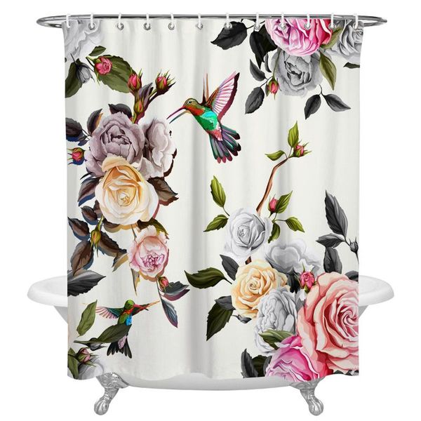 

watercolour rose peony bird shower curtain home decoration bathroom item waterproof curtains