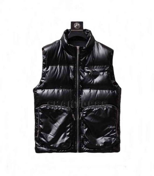 

designer prad pair down jacket vest mens short winter trend for female couples 90% white duck thick shiny budge windproof and, Black