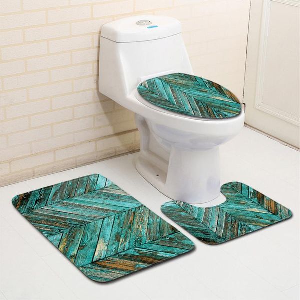 

bath mats 3pcs/set mat tree wood pattern toilet cover foot pad non-slip absorbent bathroom door coral velvet soft rug carpet