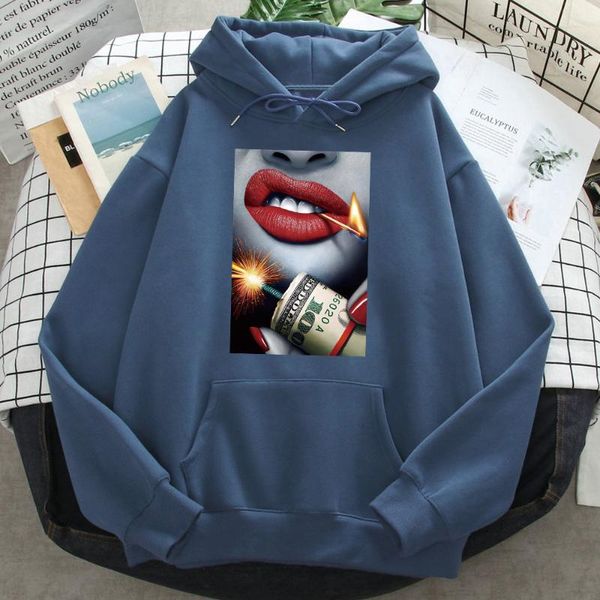 

men's hoodies & sweatshirts hoodie money print red lips loose funny fashion hip hop style long sleeve anime clothes, Black