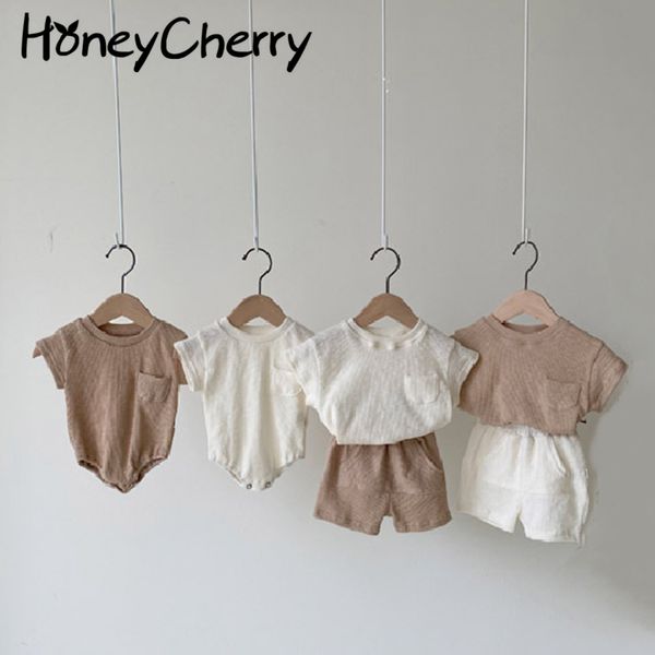 

children's t shirt summer clothes baby pure color romper loose short sleevest-shirt casual pants 210515, Blue
