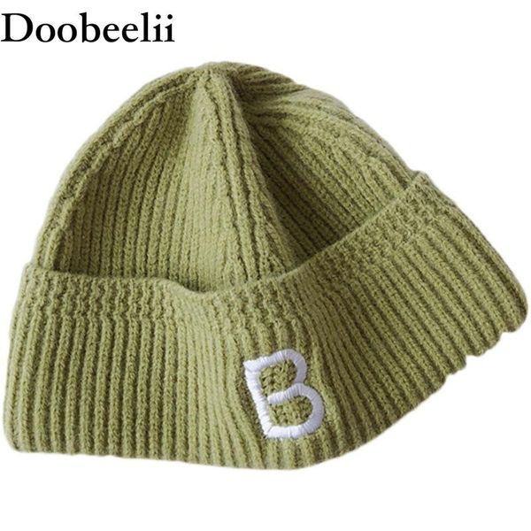 

caps & hats children's earflaps cap autumn and winter male female baby b letter warm knitted hat candy color skullcap for boys girls, Yellow