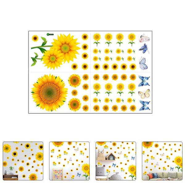 

wall stickers 4 sheets reusable sunflower decal diy flower sticker for kid's room