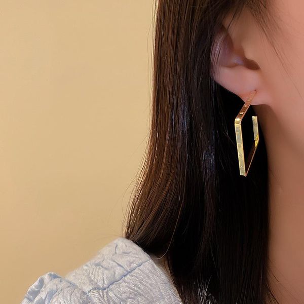 

hoop & huggie lovoacc minimalist shinning rhinestone square earrings for women gold color metallic hollow geometric pendientes, Golden;silver