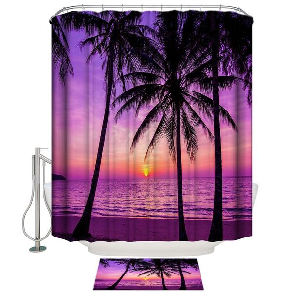 

shower curtains bathroom curtain purple tropical beach sunset home decor doormat set