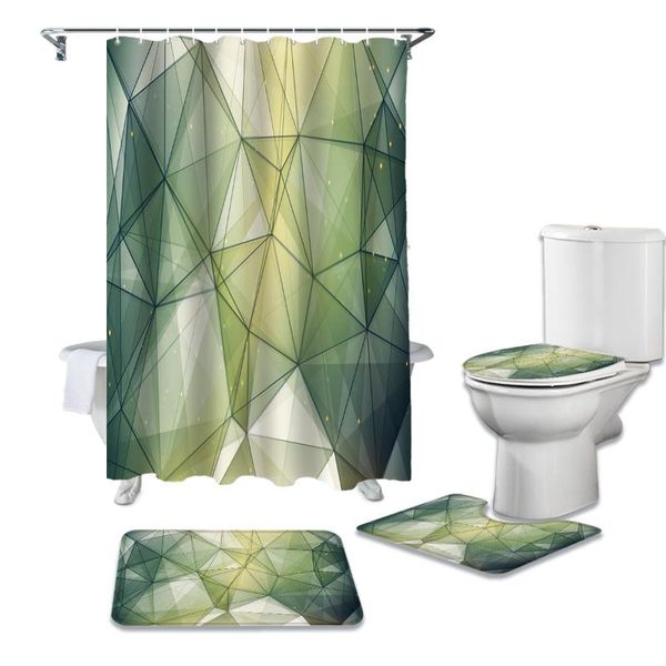 

shower curtains dark green triangle irregular graphic waterproof bathroom curtain toilet cover mat rug set for bathtub decor
