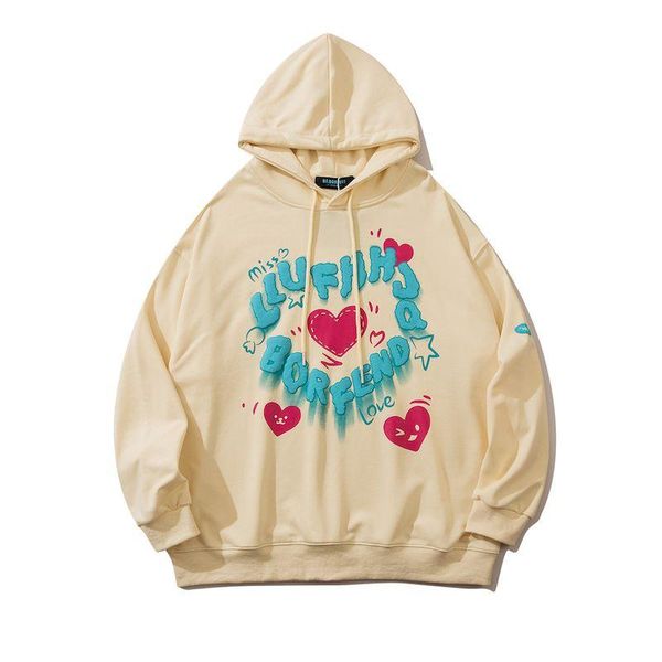 

men's hoodies & sweatshirts autumn spring harajuku pullovers foaming printing letters heart streetwear loose couple outerwear, Black
