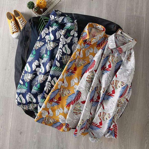 

men's casual shirts shirtsummer men's sleeve printed youth leisure long shirt korean style loose thin coat floral au1l, White;black
