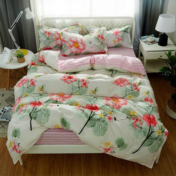 

bedding sets pink flowers style 4/3pcs lovely girl cute bed sheet duvet cover pillowcase bedclothes twin full  king