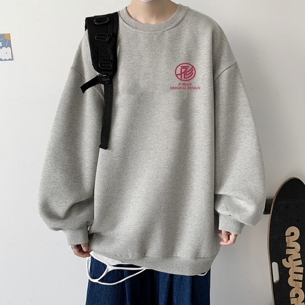 

autumn terry ed casual letter loose trendy grey sweater graphic print, Black