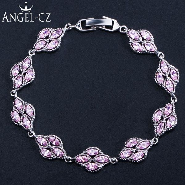 

link, chain angelcz sparkling marquise pink cz crystal white gold color leaf shape strand bracelet wedding jewelry for bridesmaid gift ab130, Black