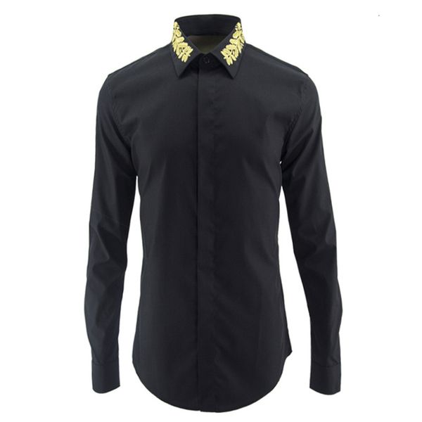 

tee shirt shirt men luxury brand long sleeve cotton mens fashion gold thread embroidery slim fit shirts man plus size, White;black