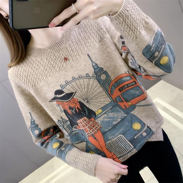 

women's sweaters 9920 real s round neck print insert 62 - attic 2 rows 3, White;black