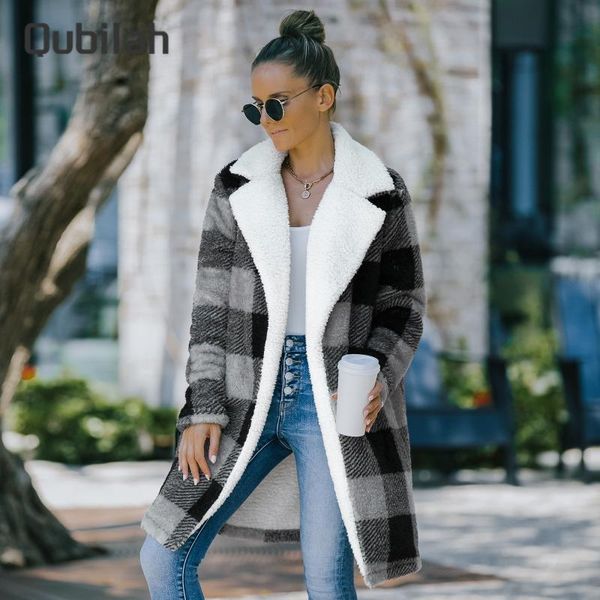 

women's wool & blends woolen coat keep warm long black plaid cardigan loose jacket casual parkas korean women winter 2021 female clothi