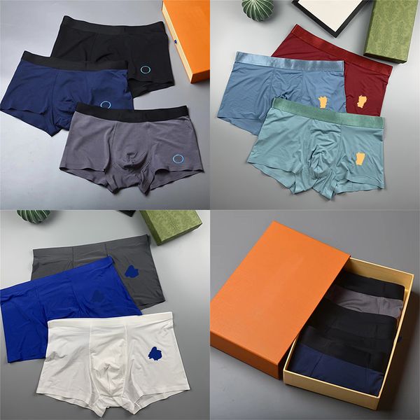 

classic men sports underpants summer breathable silk boxer shorts solid color boy underwear 3pcs with gift box, Black;white