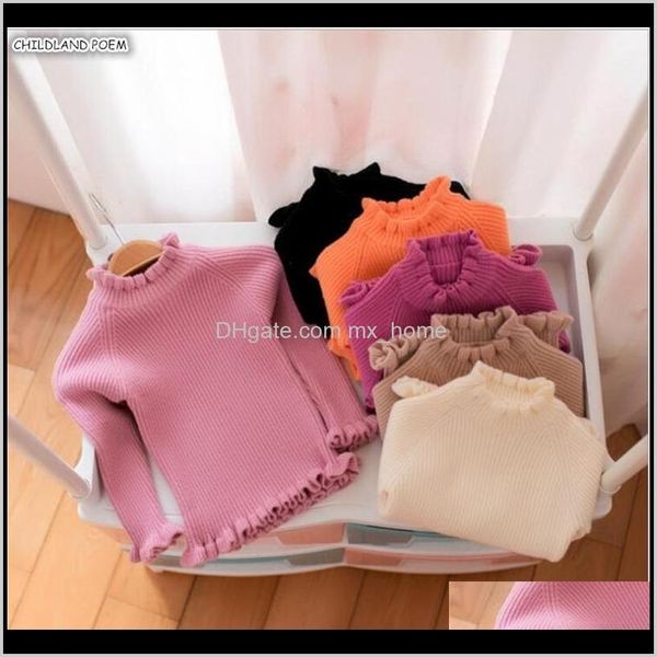 Abbigliamento Baby Maternità Drop Delivery 2021 Dolcevita con volant Maglione lavorato a maglia per bambini per ragazza Maglioni per bambini in cotone di lana Pullover per ragazze