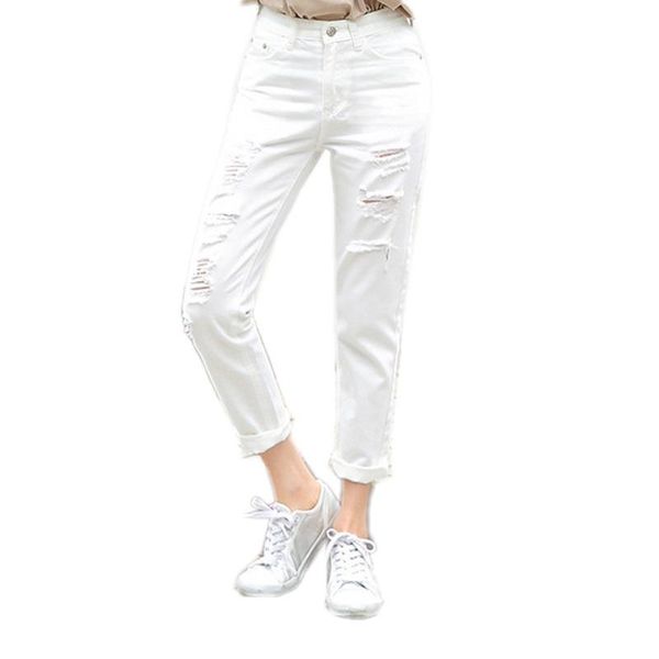 

women's jeans mom ripped white pants summer streetwear denim push up black woman high waist plus size, Blue