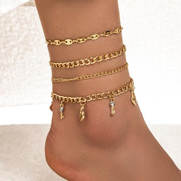 

anklets punk cuban chain for women foot accessories 2021 summer beach barefoot sandals ankle bracelet on leg jewelry female, Red;blue