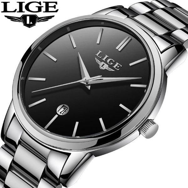 

wristwatches lige men's watch steel chronograph mens casual sports waterproof fashion relojes hombr, Slivery;brown