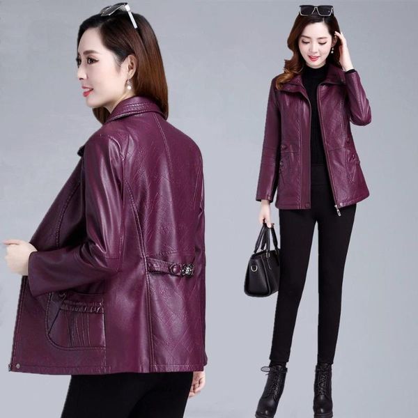 

women's leather & faux 2021 spring and autumn mid-length jacket large size 7xl lady clothing fashion wild female coat, Black