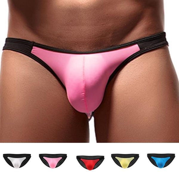 

underpants men brief low-rise ice silk bulge pouch thong t-back g-string underwear comfy bottom shorts fashion lingerie, Black;white