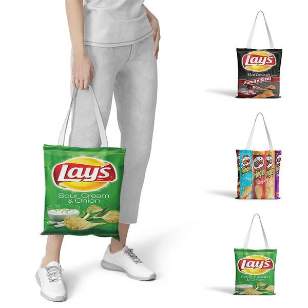 

storage bags potato chips printed shopping bag eco reusable tote cartoon shoulder folding pouch handbags portable