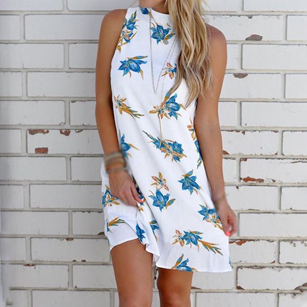 

casual dresses print women dress vintage ladies sleeveless mini backless halter, Black;gray