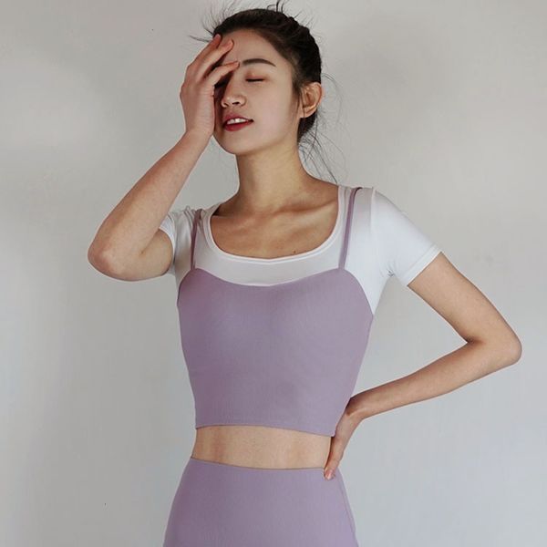 

women's tracksuits tracksuitsfake two piece sports casual running yoga suit slim fitness t-shirt diy4, Gray