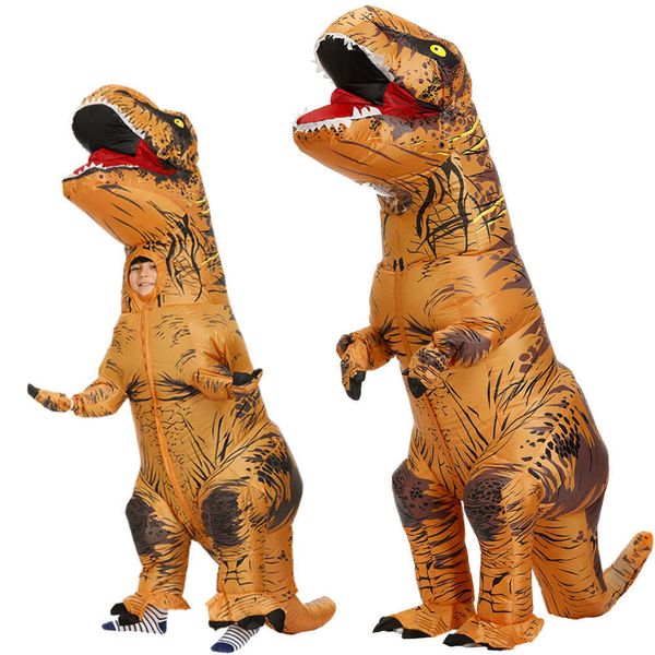Mascot Kids Dinossauro Trajes Adulto Dino T Rex Traje Inflável Purim Halloween Festa Fato para Carnival Cosplay Dress Terno Y0903