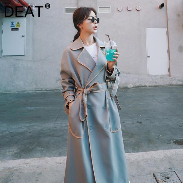 

women's trench coats deat woman coat blue grey lapel collarlong sleeve casual style loose windbreak 2021 autumn korean fashion 15xm852, Tan;black