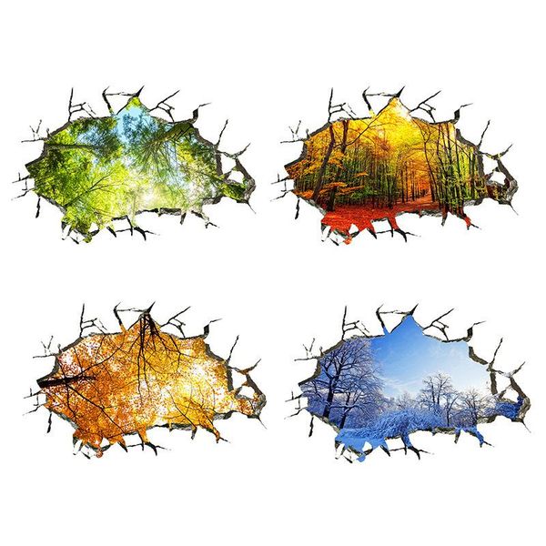 

forest scenery of spring summer autumn winter wall stickers for home decoration 3d hole decals diy pastoral mural art