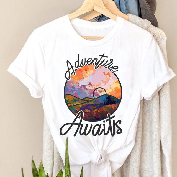 

t-shirts flower floral womens adventure letter mountain shirt graphic t shirts print tee ladies short sleeve 90s t-shirt female clothes spri, White