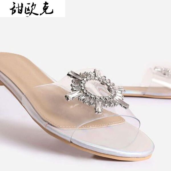 

summer comfortable flat womens slippers fashion rhinestone handmade outdoor plus size, Black