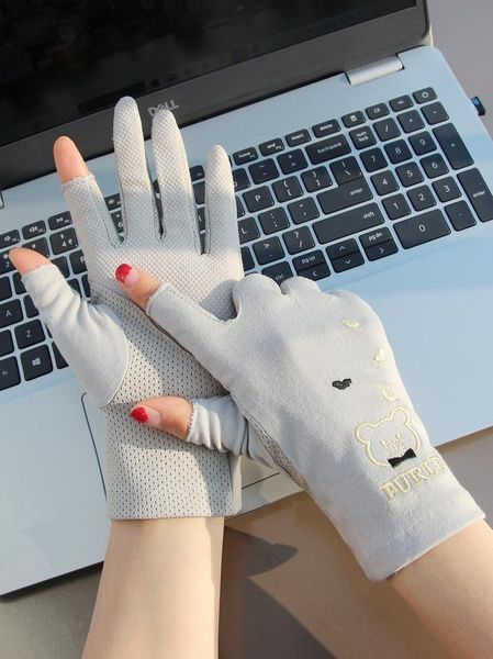 

five fingers gloves 2021 fashion women ladies summer autumn sunscreen cute patchwork thin touch screen breathable driving, Blue;gray