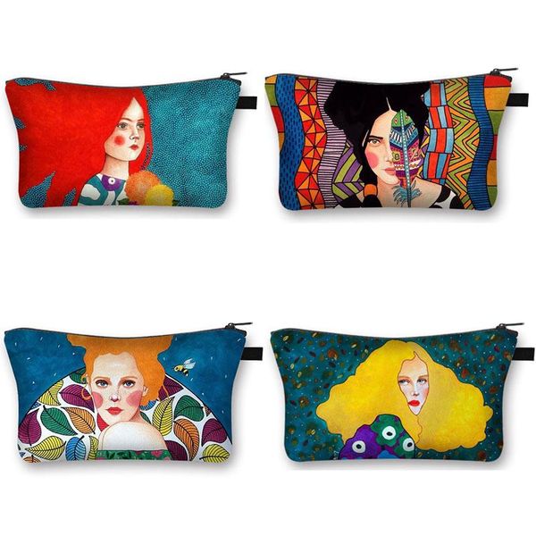 

oil painting retro european paint girls cosmetic bag travel portable ladies fashion woman lipstick bags makeup organizers & cases