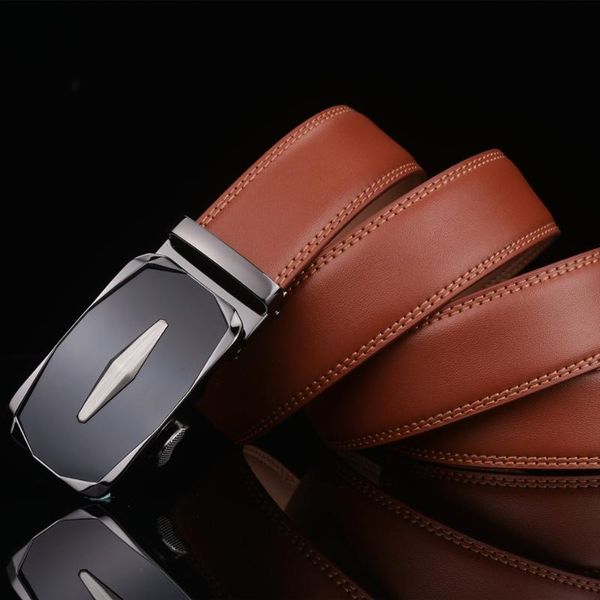 

plyesxale men belt automatic buckle genuine leather belts for est fashion strap male brown waist g54, Black;brown