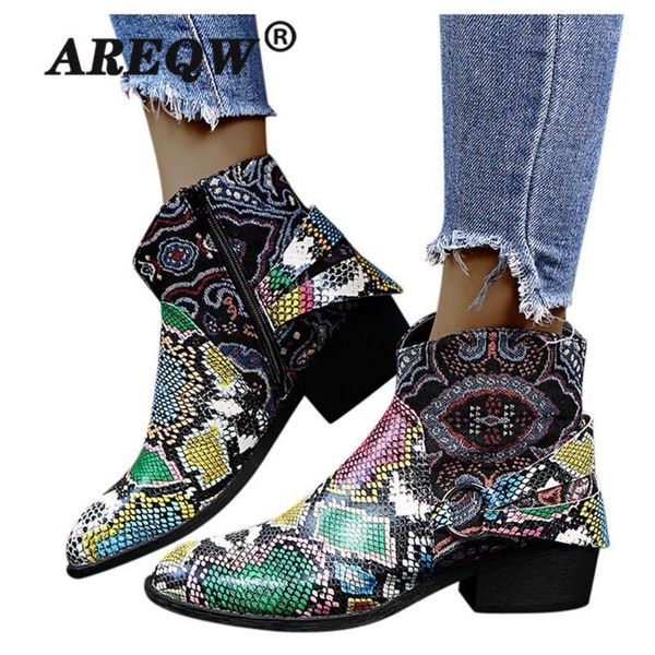 

boots 2021 women snake pattern suqare heels zipper embroidery short boot round toe warm ankle botas mujer winter shoes1, Black